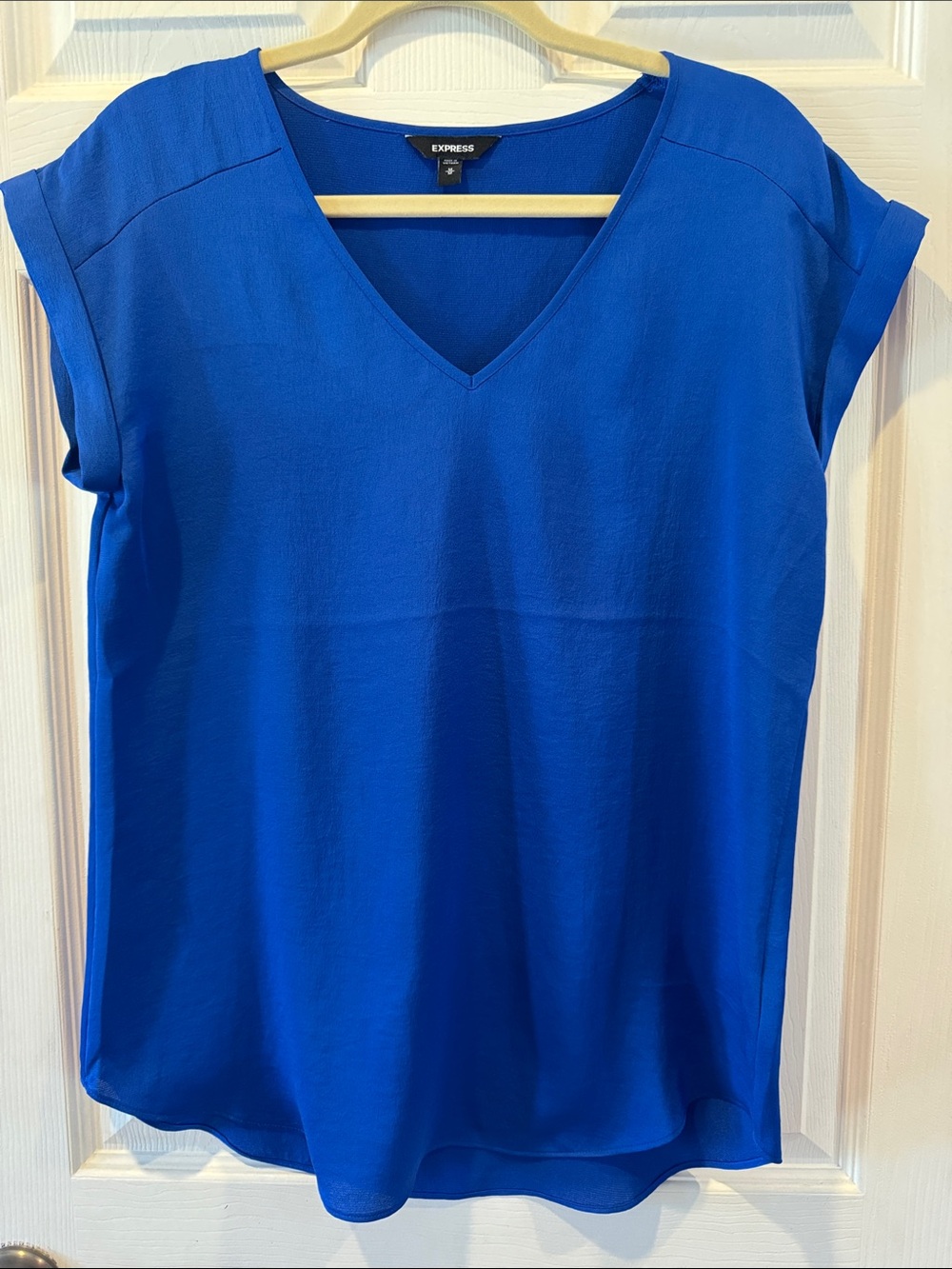 Express Women's Medium V-Neck Cap Sleeve Top -Blue